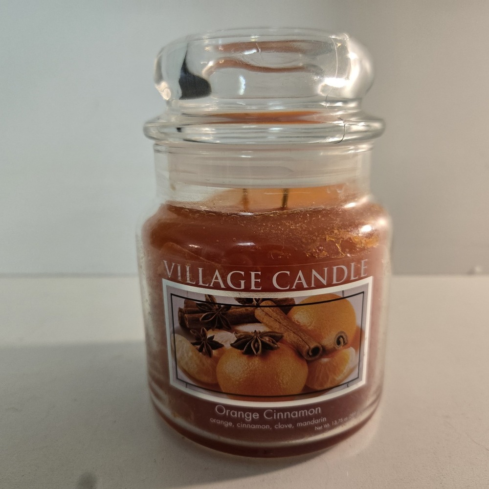 Village Candle Fragrant Orange Cinnamon 13.75 oz Glass Jar Scented 2-Wick NEW